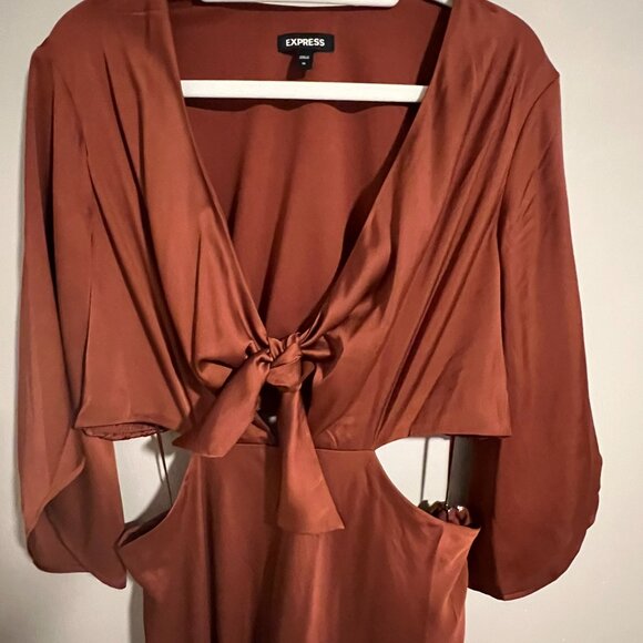 Express Brown Cut Out Tie Front Maxi Dress - Picture 2 of 5